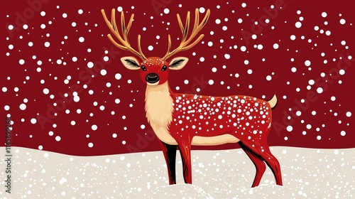 Festive Red Deer in Winter Wonderland Christmas Card Design photo