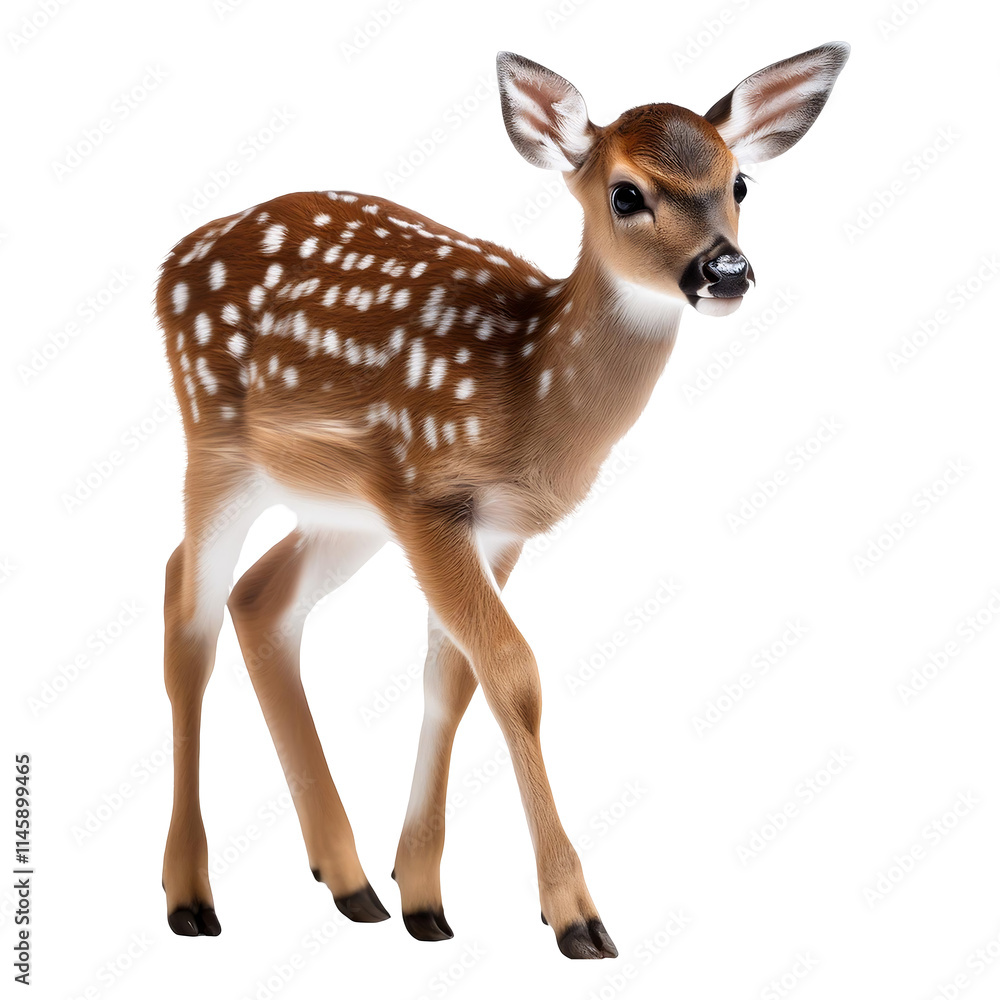 High-resolution photo of a baby deer with white spots on its back, isolated on transparent background High-resolution photo of a baby deer with white spots on its back, isolated on transparent background