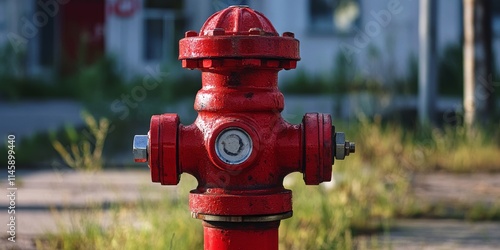 Hydrant under pressure, situated in an open area, is ready for immediate use in emergency situations, potentially saving lives and protecting property. High quality photo capturing the hydrant s photo