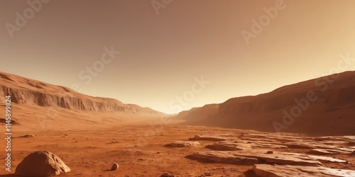 Fototapeta Naklejka Na Ścianę i Meble -  mars landscape with a rock desert under sky