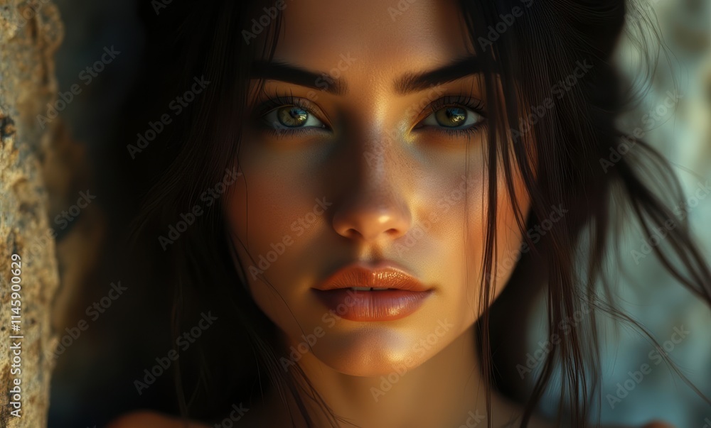 Close-up of a beautiful woman with striking eyes Close-up of a beautiful woman with striking eyes
