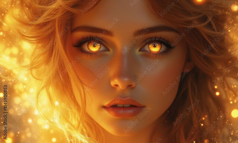 Serene woman with glowing eyes Serene woman with glowing eyes