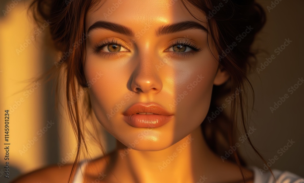 Young woman with glowing skin in sunset light Young woman with glowing skin in sunset light