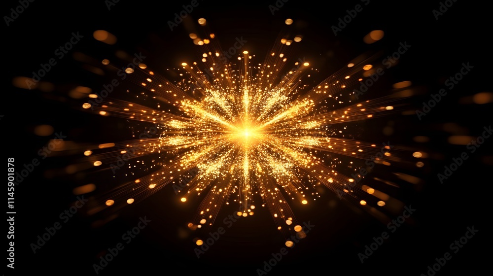 Fototapeta premium Golden Light Explosion Radiating Bright Sparks