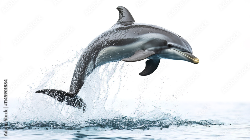 Fototapeta premium Dolphin jumping gracefully above water, showcasing its agility and beauty