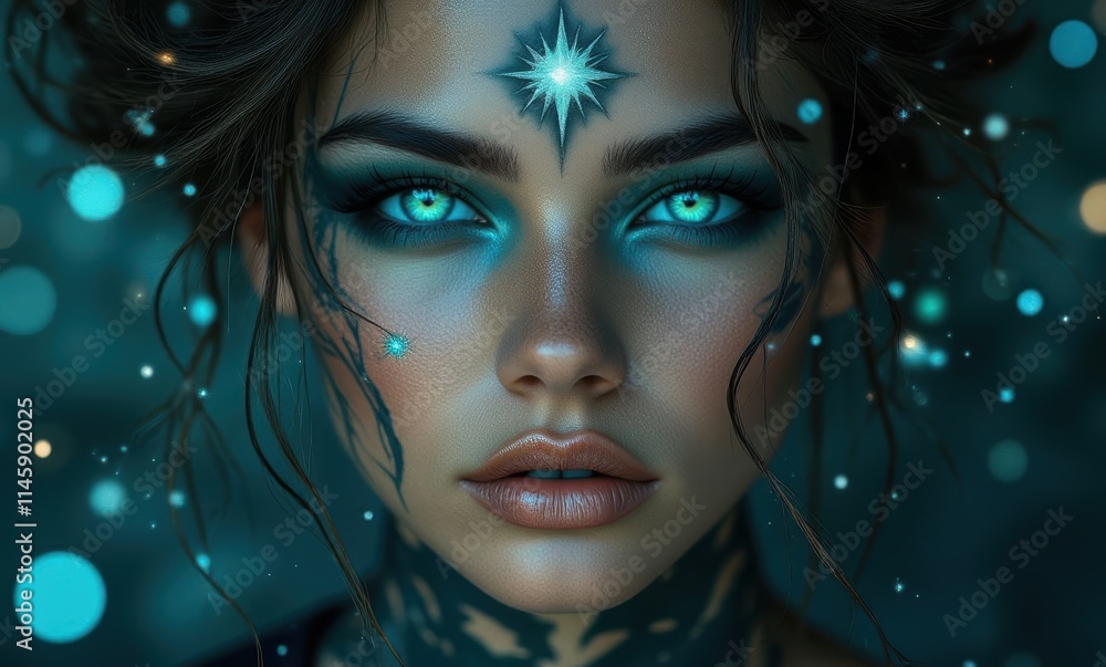Mystical woman with glowing blue eyes Mystical woman with glowing blue eyes