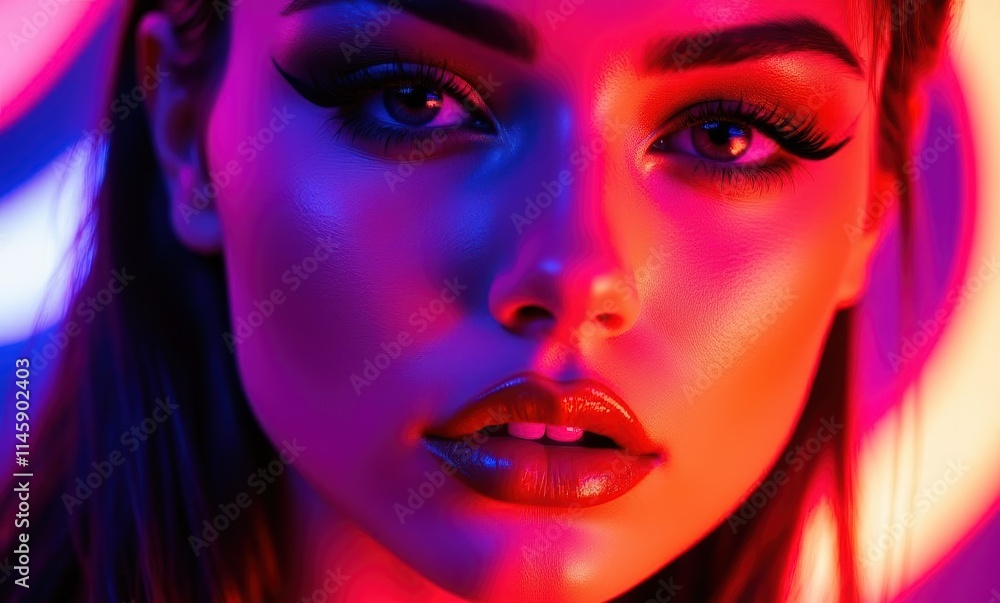 Close-up of a model with vibrant lighting Close-up of a model with vibrant lighting