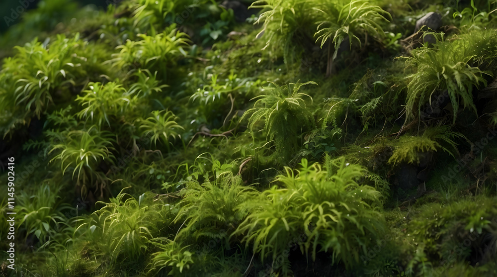 Lush Forest Floor Covered in Vibrant Moss and Ferns Lush Forest Floor Covered in Vibrant Moss and Ferns