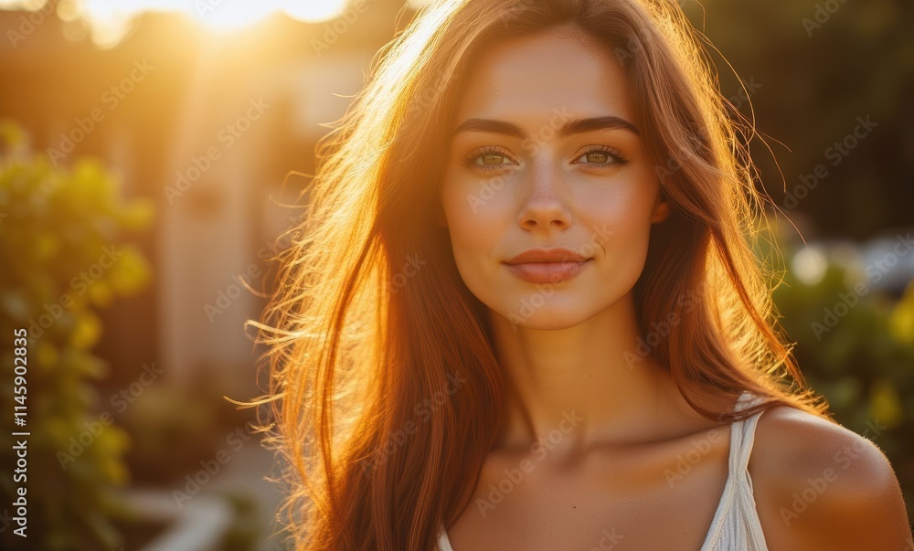 Radiant female portrait in sunset glow Radiant female portrait in sunset glow