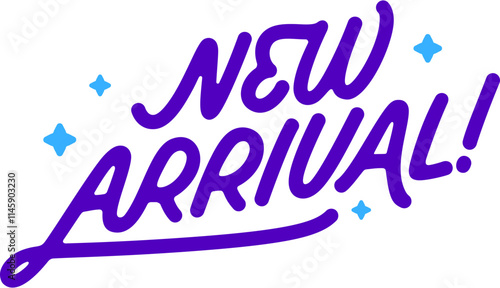 Lettering new arrival with sparkles text