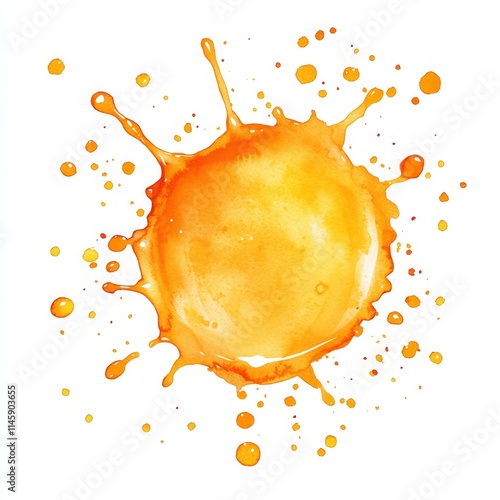 orange watercolor dotted water stain on white background