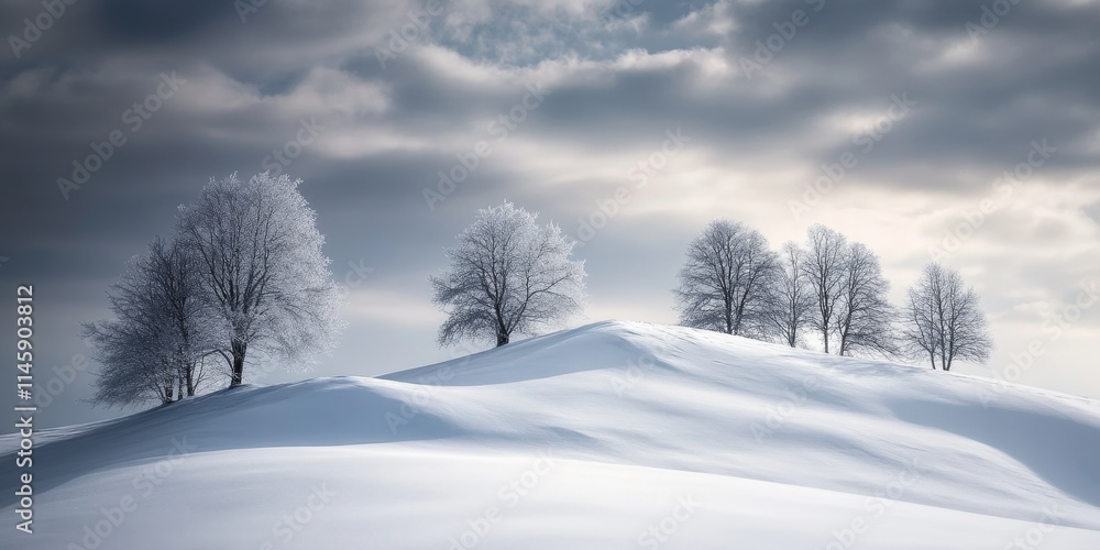 Snow covered hill in winter featuring trees and a cloudy sky in a Carpathian landscape, showcasing the serene beauty of winter scenes in nature s tranquil environment. Snow covered hill in winter featuring trees and a cloudy sky in a Carpathian landscape, showcasing the serene beauty of winter scenes in nature s tranquil environment.