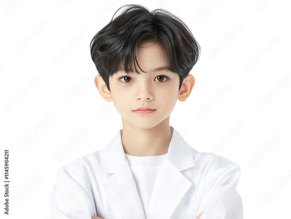 Young boy in lab coat, embracing the future of science and innovation through exploration Young boy in lab coat, embracing the future of science and innovation through exploration