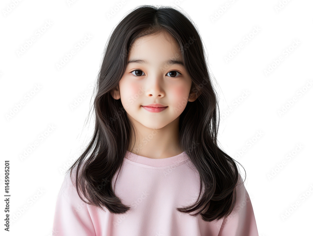 Adorable little girl with long, flowing hair and a pink shirt, portrait of childhood joy Adorable little girl with long, flowing hair and a pink shirt, portrait of childhood joy