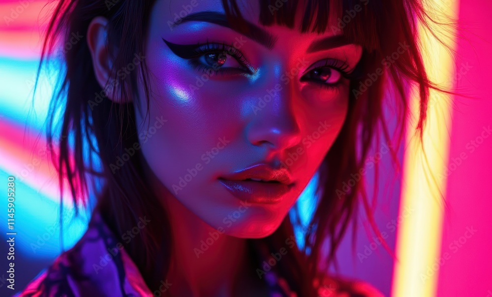 Stunning woman with vibrant neon lights Stunning woman with vibrant neon lights