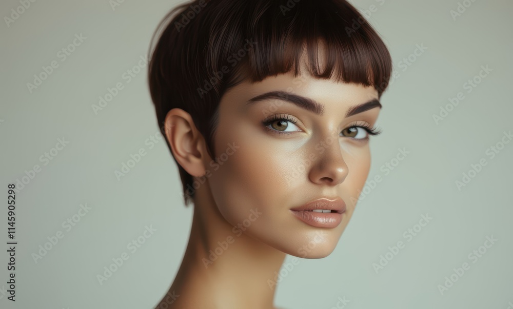 Young woman with short brown hair Young woman with short brown hair
