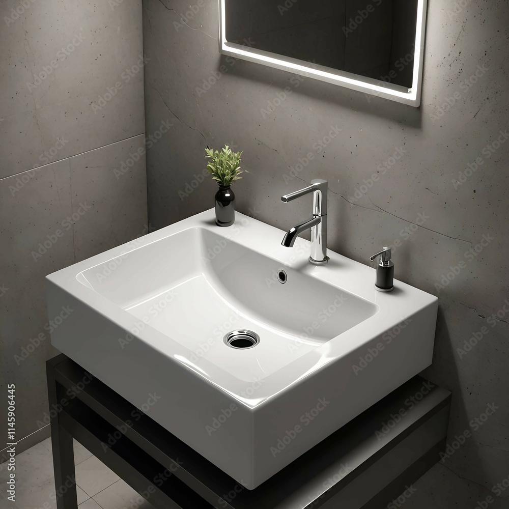 Fototapeta premium A modern bathroom sink with clean lines and a functional aesthetic.