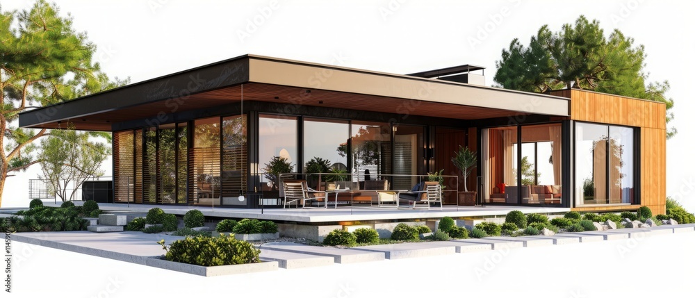 Architecture 3d rendering illustration of contemporary house on white background Architecture 3d rendering illustration of contemporary house on white background