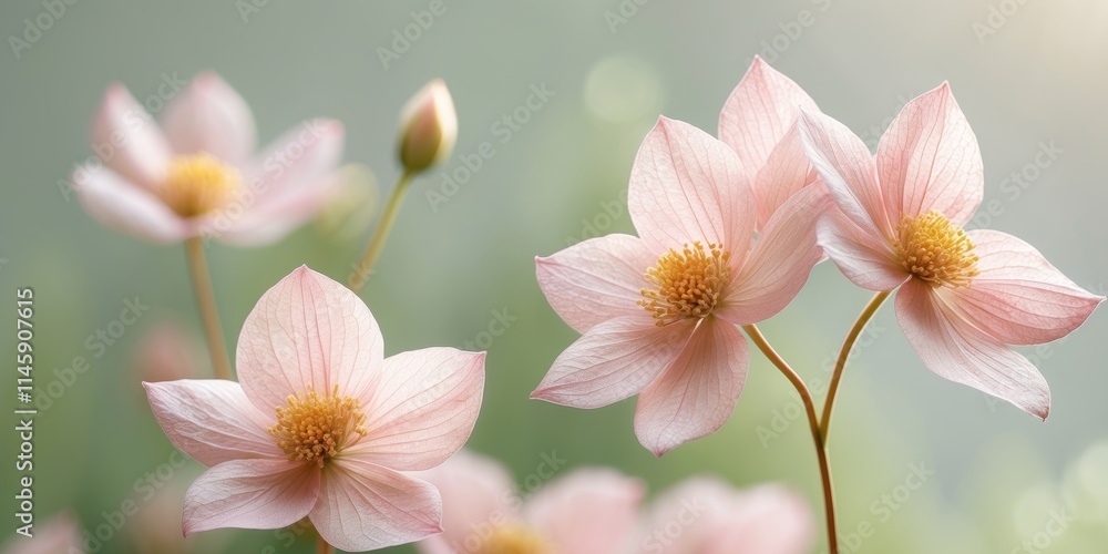 Fototapeta premium pink flowers on blurred green background
