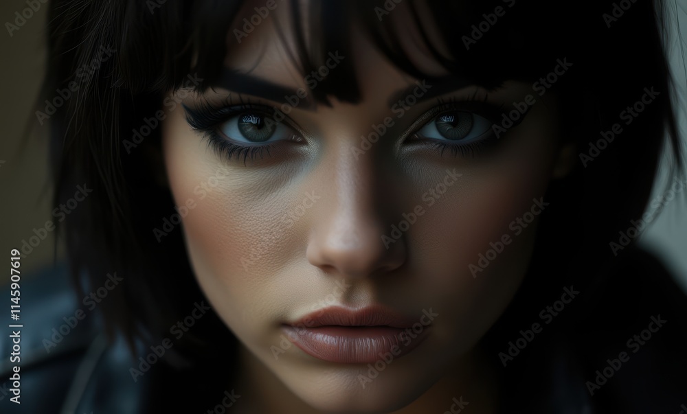 Close-up of a young woman with striking features Close-up of a young woman with striking features