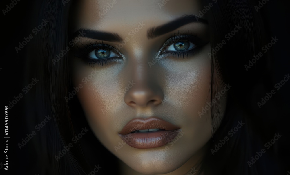 Close-up of a young woman's striking features Close-up of a young woman's striking features