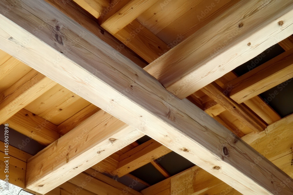 The image captures crossed wooden beams forming the structural framework of a roof, highlighting the intricate craftsmanship and natural beauty of wooden construction techniques. The image captures crossed wooden beams forming the structural framework of a roof, highlighting the intricate craftsmanship and natural beauty of wooden construction techniques.