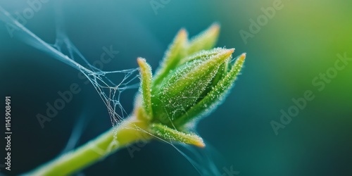 Wallpaper Mural Plant bud growing beautifully entwined with a delicate spider web, showcasing the intricate connection between nature s growth and the artistry of a spider s web. Plant bud captures the essence of Torontodigital.ca