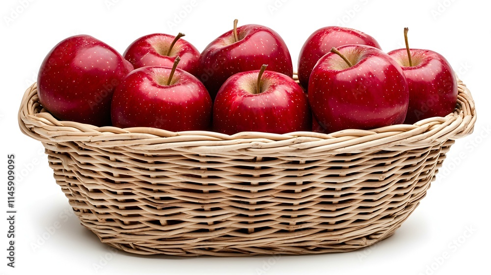 Fresh Red Apples in a Woven Basket on White Background Fresh Red Apples in a Woven Basket on White Background