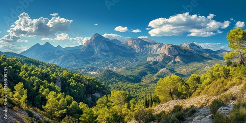 Stunning view of Puig Campana mountain, showcasing its majestic peaks and natural beauty. Explore the captivating landscapes of Puig Campana mountain and experience nature s splendor.