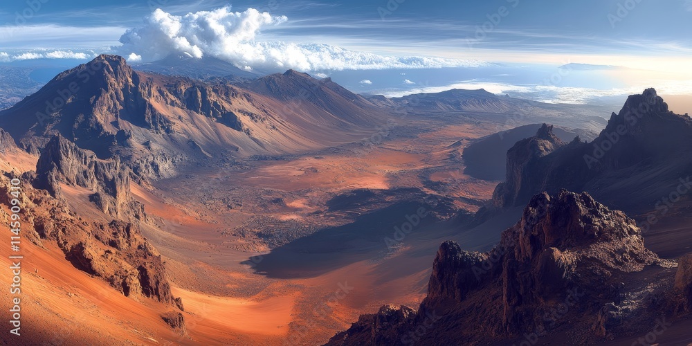 Obraz premium Haleakala Volcano crater showcases a stunning landscape in portrait mode, capturing the essence of the Haleakala Volcano s breathtaking features and natural beauty.