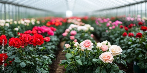 Wallpaper Mural Roses thrive in a greenhouse environment, flourishing under bright daylight. This greenhouse showcases beautiful roses cultivated for sale, highlighting the charm of greenhouse grown roses. Torontodigital.ca