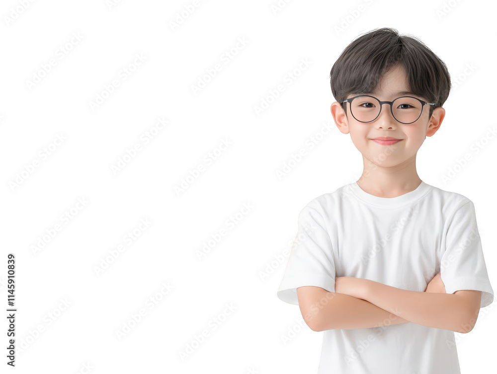 Confident young boy with glasses, a portrait of intelligence, curiosity and determination Confident young boy with glasses, a portrait of intelligence, curiosity and determination