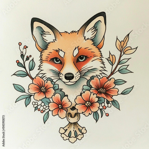 Fox tattoo flash illustration photo