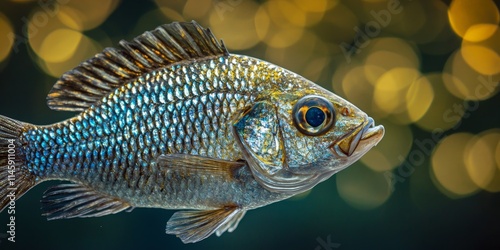 Freshwater common bream, also referred to as bronze bream, showcased in a close up view after being caught from the water. This freshwater common bream is part of a larger fishery catch in a keepnet. photo