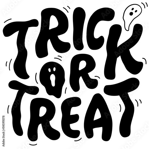 Lettering trick or treat ghost black text