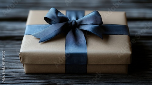 Elegant gift box wrapped in kraft paper and adorned with a dark ribbon, perfect for special occasions, celebrations, and heartfelt gestures of appreciation or love