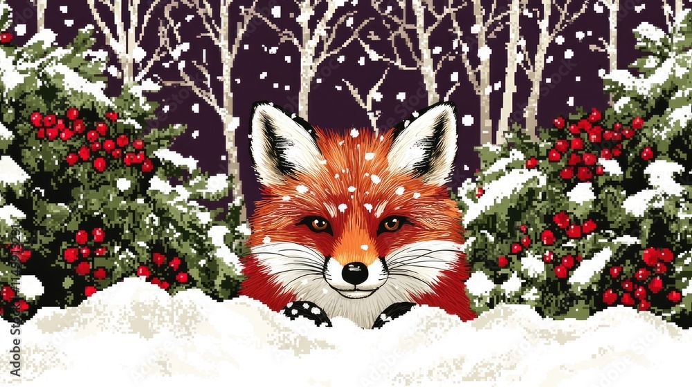 Fototapeta premium Festive Fox in Winter Wonderland A Christmas Eve Encounter