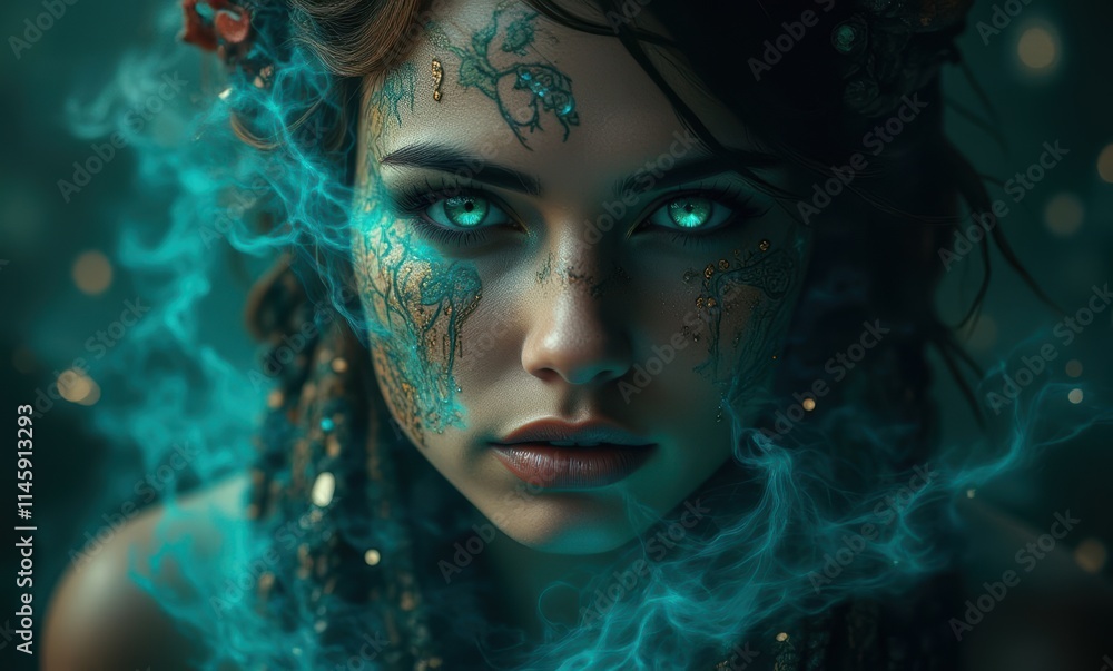 Mystical portrait of a woman with glowing eyes Mystical portrait of a woman with glowing eyes