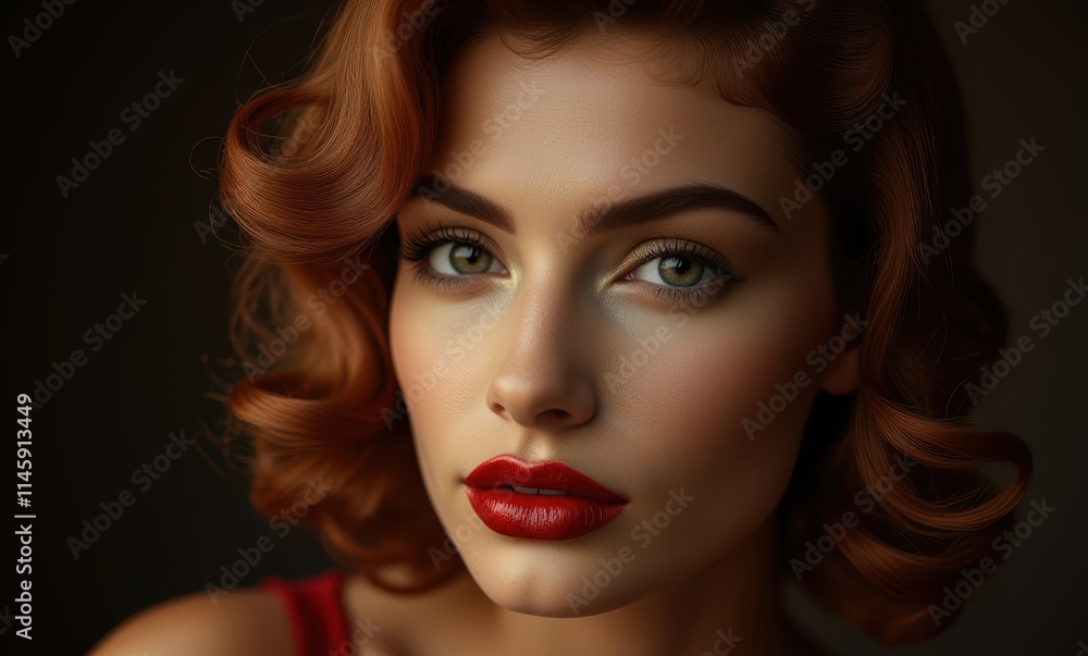 Stunning woman with red lips and curls Stunning woman with red lips and curls