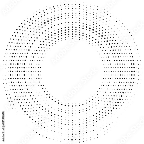 Halftone circular dotted frame. Circle dots texture isolated on transparent background. Abstract circle element