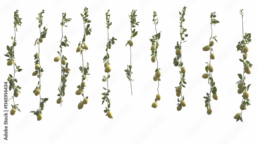 Isolated lemon with leaves on a clear background cutout Isolated lemon with leaves on a clear background cutout