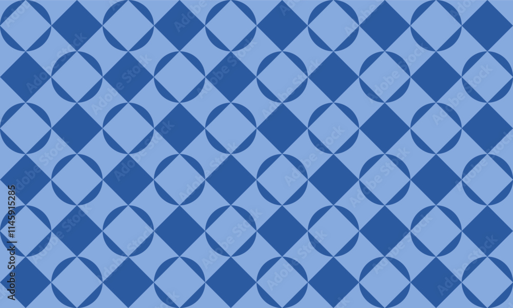 Fototapeta premium background with spheres, seamless pattern with round squares checkerboard with star, blue tone and white round block checkerboard repeat pattern, replete image, design for fabric printing