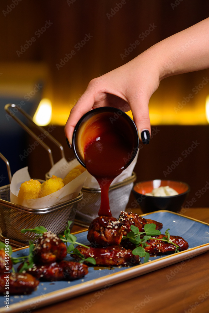 fried chicken wings topped with sauce fried chicken wings topped with sauce