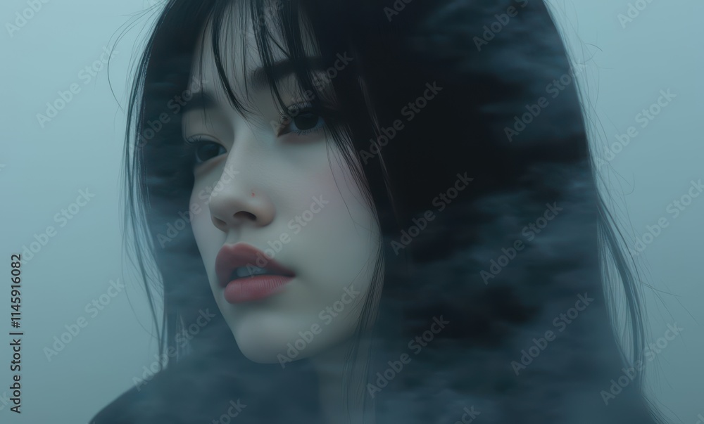 Mysterious woman with dark hair Mysterious woman with dark hair