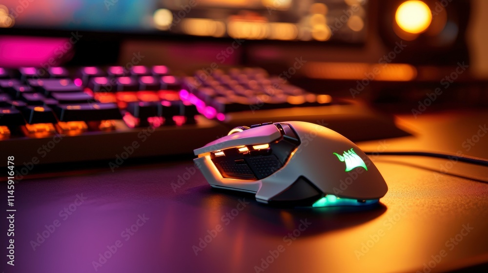 Vibrant gaming setup colorful keyboard and mouse modern home office digital art close-up gaming enthusiasm Vibrant gaming setup colorful keyboard and mouse modern home office digital art close-up gaming enthusiasm