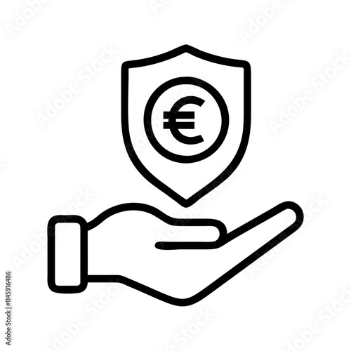Icon representing investment security guarantee, featuring a hand holding a shield with a euro symbol