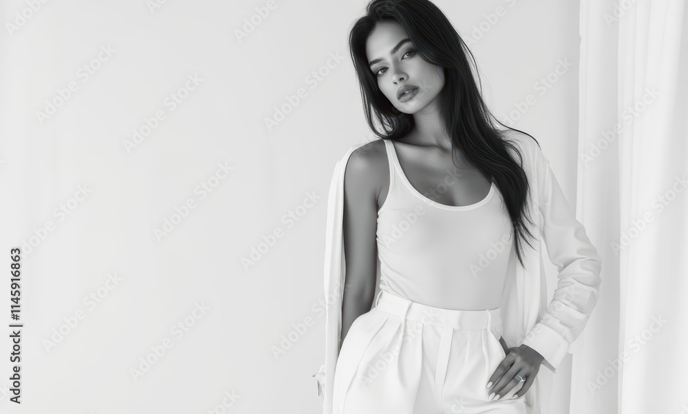 Elegant young woman in white attire Elegant young woman in white attire