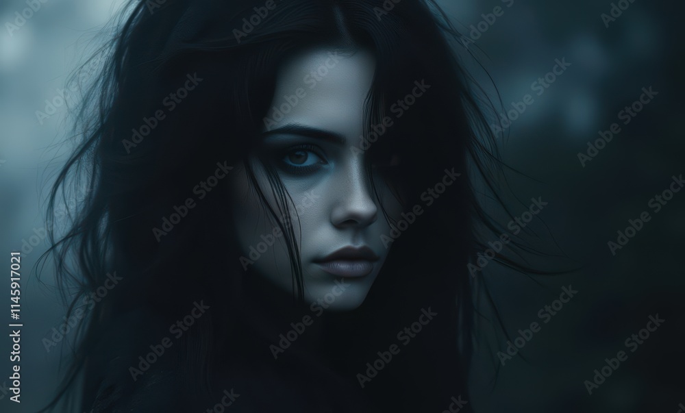 Mysterious woman in dark forest Mysterious woman in dark forest