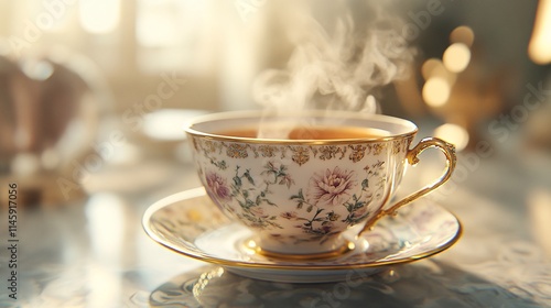 Wallpaper Mural Steaming Cup of Tea in a Vintage Setting Torontodigital.ca