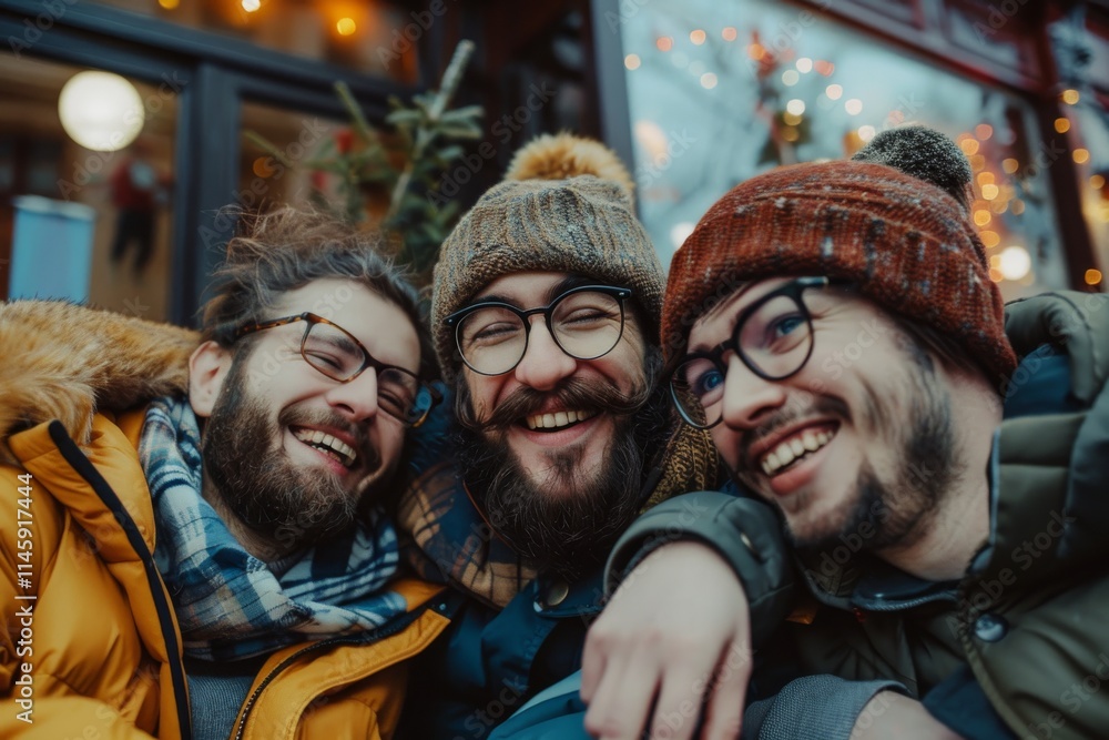 Portrait of a group of friends on the background of a decorated Christmas tree Portrait of a group of friends on the background of a decorated Christmas tree